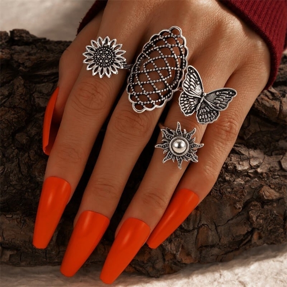 Jewelry - Retro Sun And Flower Shape Design Ring Set